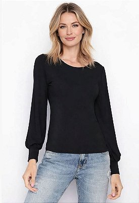 Blusa Maria Paes Manga Longa Preta