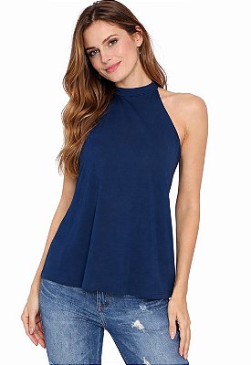 Blusa Maria Paes Gola Alta Marinho