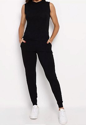 Conjunto Viscolycra Maria Paes Calça e Blusa  Preto