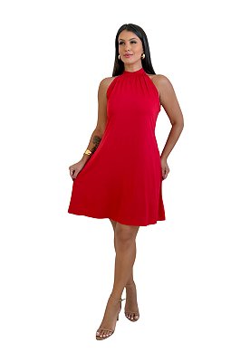 Vestido Maria Paes Gola Alta Vermelho