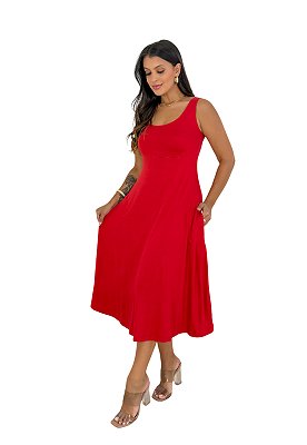 Vestido Maria Paes Midi Vermelho