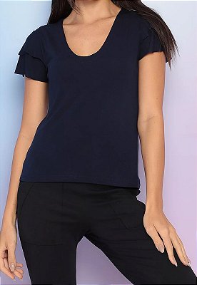 Blusa Maria Paes Dois Babados Azul Marinho