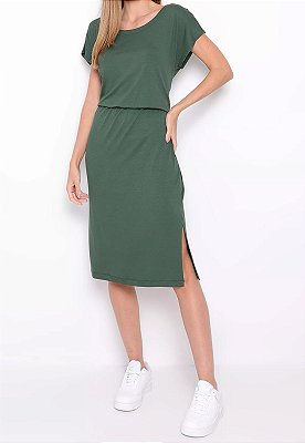 Vestido Maria Paes Midi Verde Militar