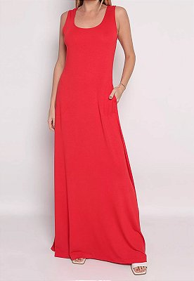 Vestido Maria Paes Longo de Bolso Vermelho