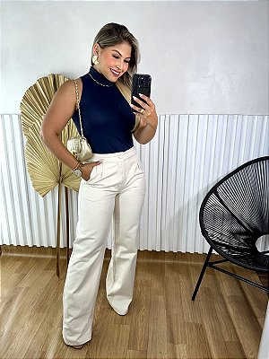 Calça Pantalona Valentine - Sarja Cru