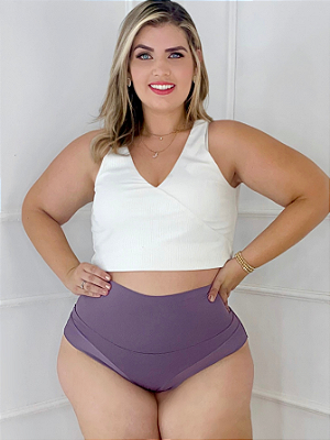 Calcinha conforto cintura super alta com forro de algodão semi fio duplo lilás