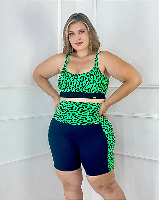 Conjunto Top Clara + Bermuda Lia com bolso Verde Neon Onça