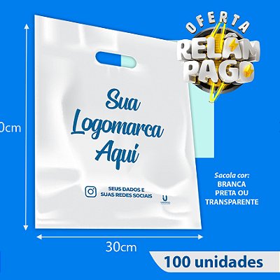 Promoção Sacola Personalizada 100 unid / Alça Boca - Vazada / (30x40cm) UP