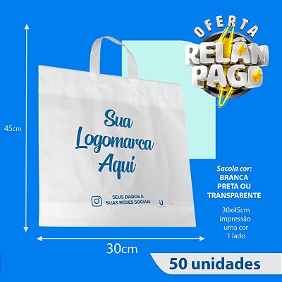 Promoção Sacola Plástica Personalizada 100 unid / Alça Fita / (30x45cm) UP