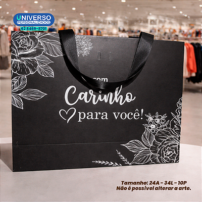 Sacola de Papel - Arte Frase: "Com Carinho para Você" (Pronta Entrega) 24x34x10CM