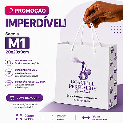 Promoção - Sacola de Papel Personalizada M1 20x23x9 cm | Universo Color - UP