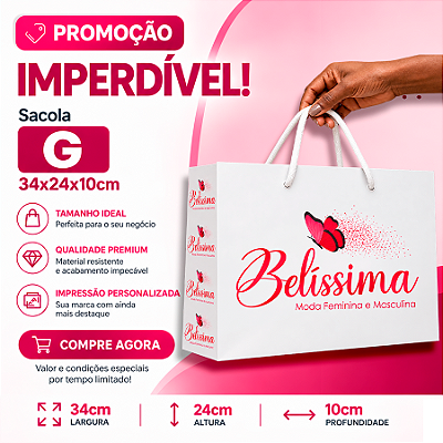 Promoção - Sacola de Papel Personalizada G 34x24x10 cm | Universo Color - UP