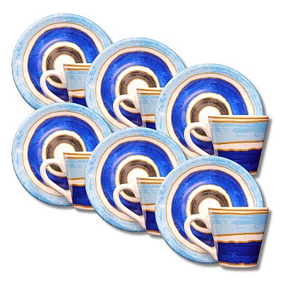 Jogo 6 Xícaras De Chá Azul Olho Grego - Cerâmica Scalla