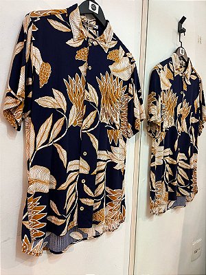 Camisa florida azul marinho ayi