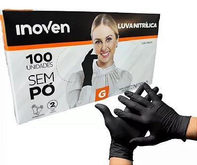 Luva Nitrílica Preta Tamanho G CX 100 UN Inoven
