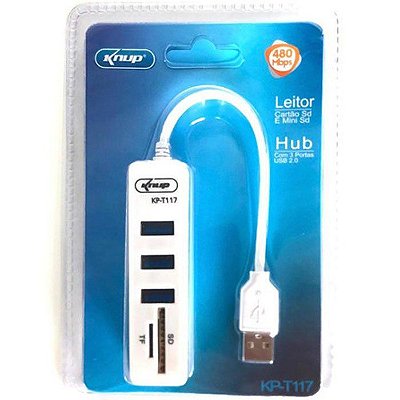 Hub USB 2.0 3 Portas Com Leitor SD e Micro SD Knup