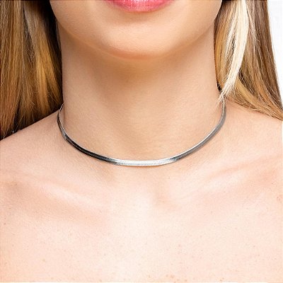 CHOKER FITA NO RODIO BRANCO