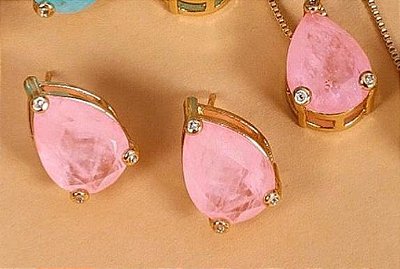 CONJUNTO GOTA FUSION ROSA NO BANHO OURO18K