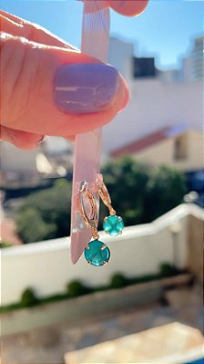 BRINCO ARGOLINHA PINGENTE ZIRCÔNIA TIFANY NO BANHO OURO18K