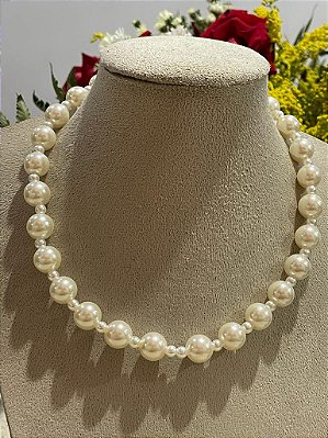 COLAR PEROLAS SINTETICAS  NO BANHO OURO18K