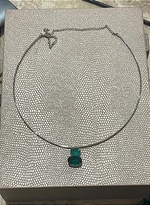 CHOKER ARO LISO ZIRCONIA OVAL TURMALINA NO BANHO PLATINA