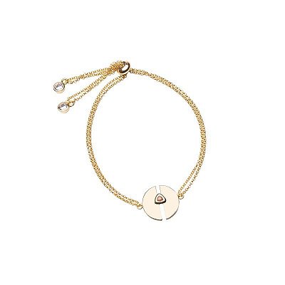 PULSEIRA AJUSTÁVEL TRIANGULO CENTRAL TURMALINA ROSA NO BANHO OURO