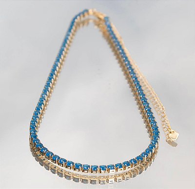 CHOKER RIVIERA AZUL SAFIRA  LEITOSO NO BANHO OURO18K