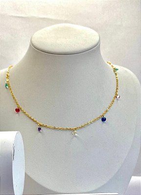 CHOKER COM ZIRCONIAS COLORIDAS NO BANHO OURO18K