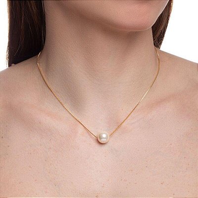 COLAR PEROLA SOLITÁRIA NO BANHO OURO18K