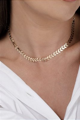 Choker folhas no banho ouro18k