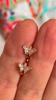 Brinco argolinha borboleta cravejada no banho ouro18k