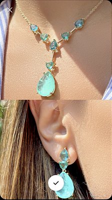 Conjunto gota esmeralda colombiana Fusion no banho ouro18k