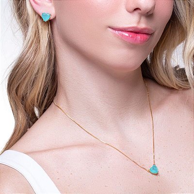 Conjunto coração esmeralda colombiana Fusion no banho ouro18k