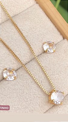 Conjunto ponto de luz zircônia cristal no banho ouro18k