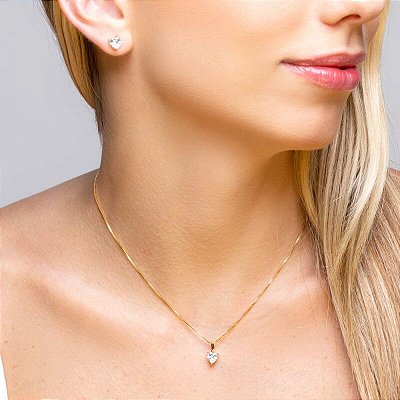 Conjunto princesa coração cristal banhado à ouro18k
