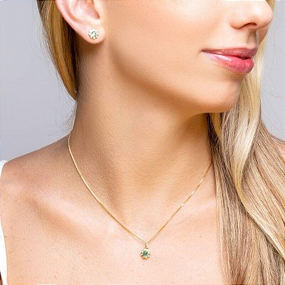 Conjunto princesa flor turmalina e cristal no banho ouro18k