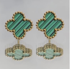 Brinco inspiração joalheria VC trevo verde no banho ouro18k ultra ion