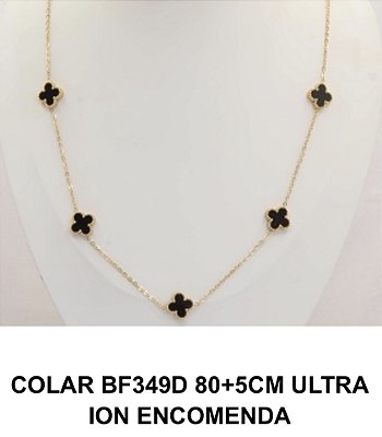 Colar trevo preto inspiração joalheria no banho ouro18k e ultra Ion