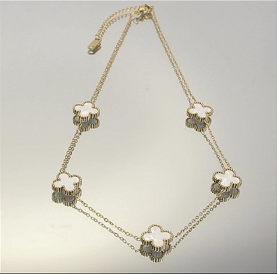 Choker 5 trevos madrepérola no banho ouro18k ultra Ion