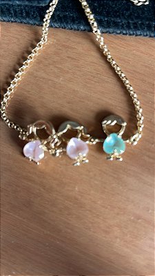 Pulseira  2 meninas 1 menino no banho ouro18k