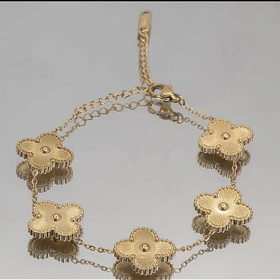 Pulseira 5 trevos inspiração joalheria no banho ouro18k á prova d’água