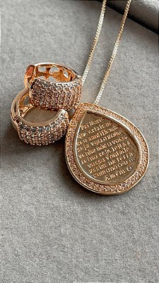 Colar gota com oração Pai nosso no banho ouro18k