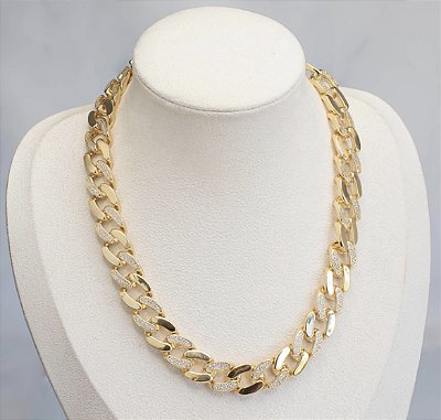 Choker elos luxo com cravação zirconias cristal no banho ouro18k
