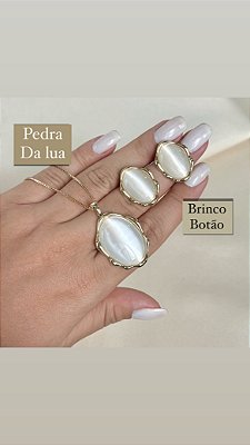 Conjunto pedra da Lua no banho  ouro18k