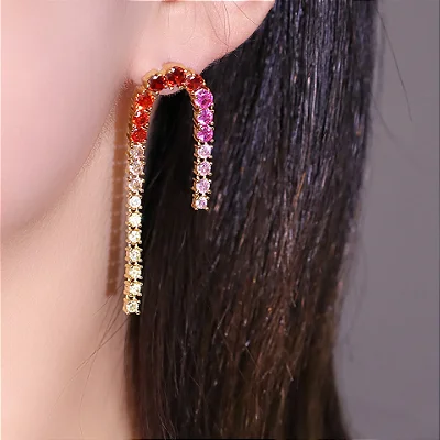 Brinco arco riviera zirconias coloridas no banho ouro18k