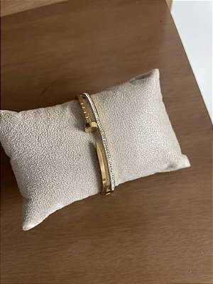 Bracelete prego com cravação micro zirconias cristal de aço inox