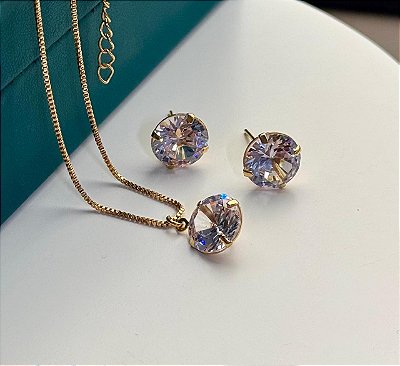 Conjunto ponto de luz no banho ouro18k