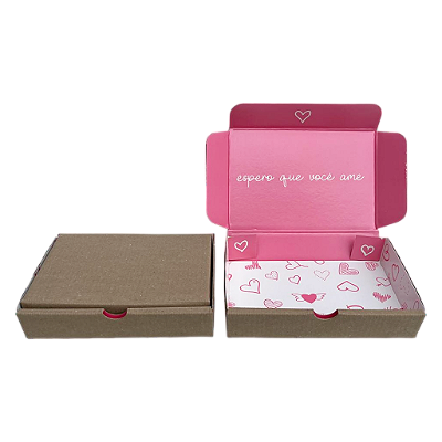 Caixa de Papelão com Papel Cartão - 16x11x3 - Rosa Espero que você ame