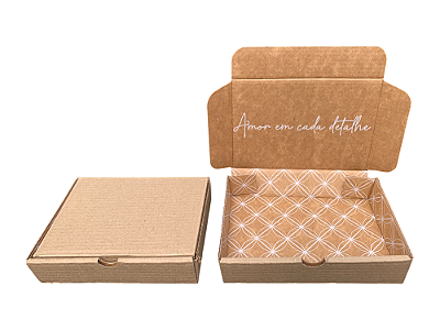 Caixa de Papelão Kraft com Branco - 16x11x3 - Amor em cada detalhe (Interna)