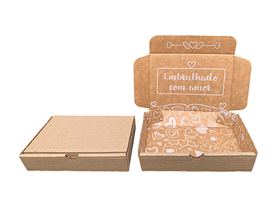 Caixa de Papelão Kraft com Branco - 16x11x3 - Embrulhado com Amor (Interna)